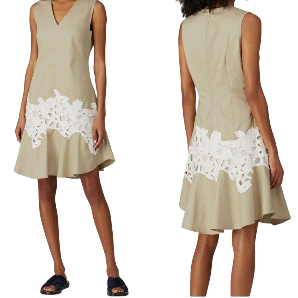 DEREK LAM COLLECTIVE Khaki Lace V-Neck Dress Size US 2 or 4 New w/ Tag MSRP $300